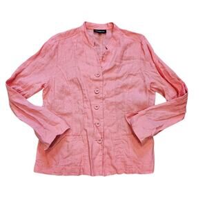 Monterey Bay Linen Jacket Womens 14 Pink Button Up Shacket Beach Coastal Boho